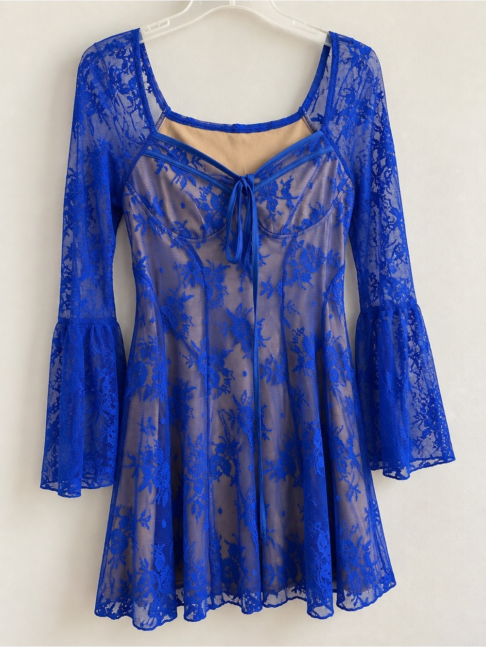 SHEIN Royal Blue Lace Tie-Front Babydoll Chemise